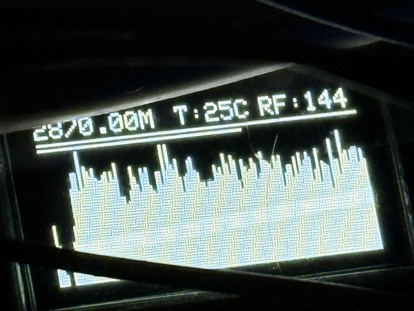 Pantalla del equipo con el barrido en 2870 MHz y 25 °C